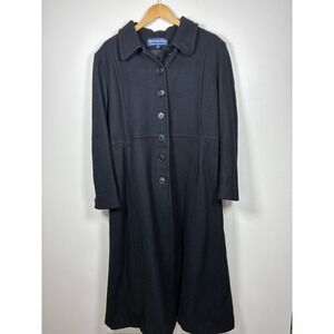 Vintage Herman Kay Womens Wool Long Pea Coat Size L Black Professional Dressy